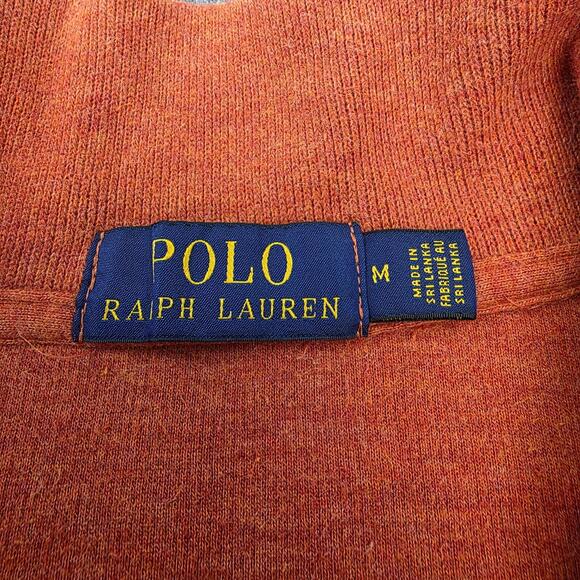 Polo Ralph Lauren Sweater Mens Medium Orange 1/4 Zip Cotton Knit Pullover Preppy - Picture 2 of 16